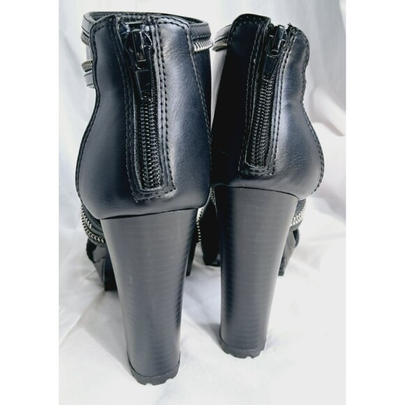 Report Gael Black Zipper Faux Leather Strappy Chunky Platform Heels  Size 5.5 - Picture 4 of 9